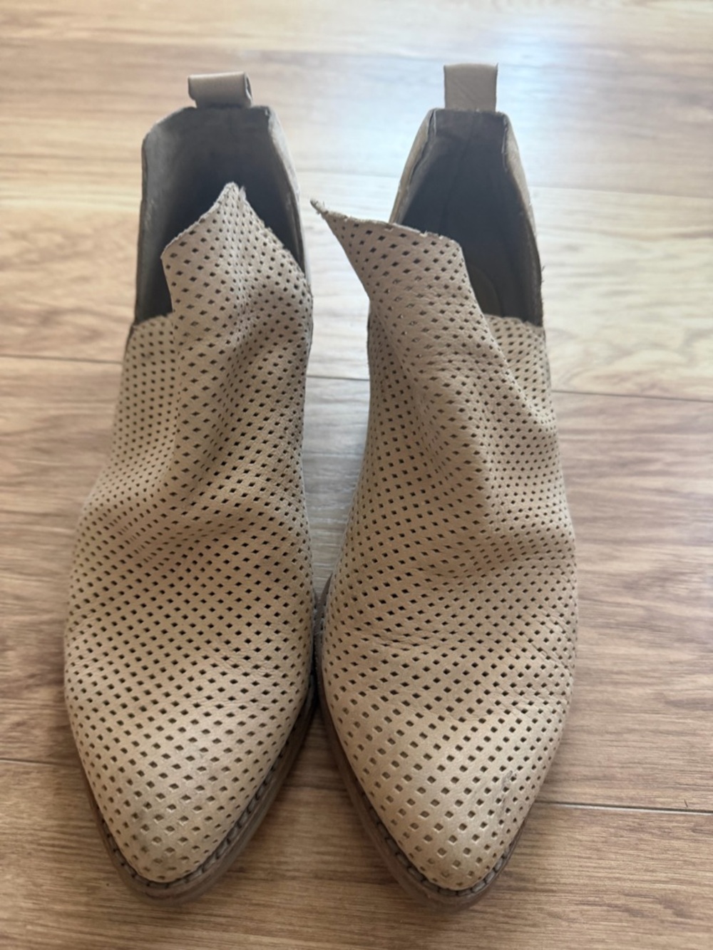 Dolce Vita Perforated Tan Pointed Ankle Booties